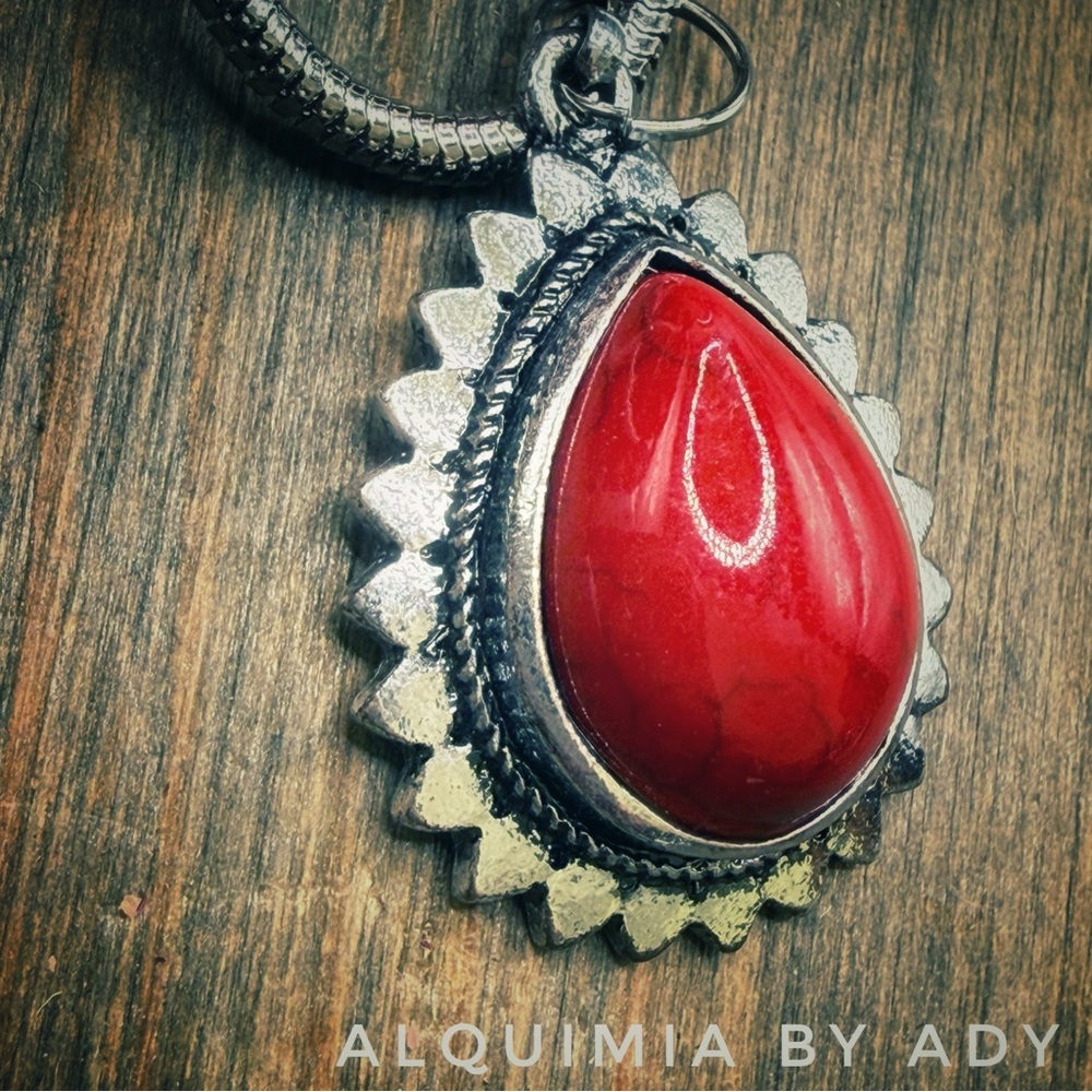 Turquoise + Silver and Red Pendant Necklace